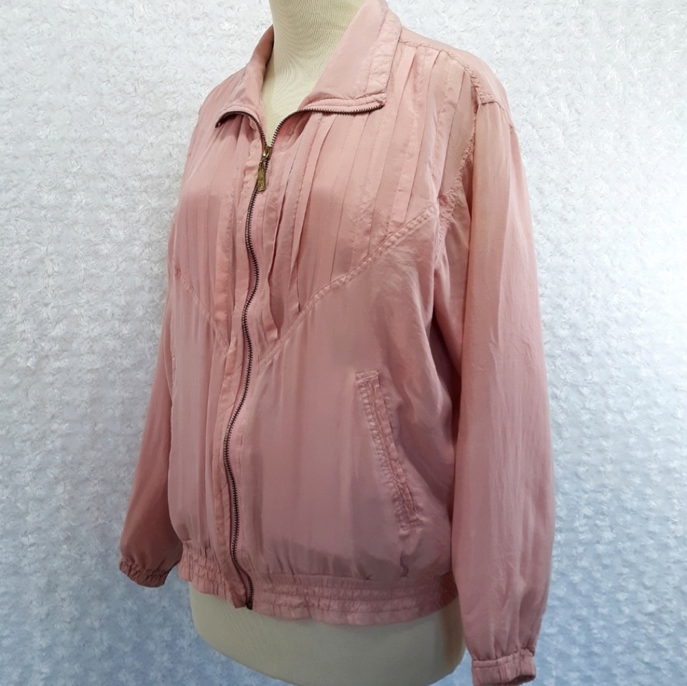 Vintage 1980s EVR Pink Silk Bomber Windbreaker